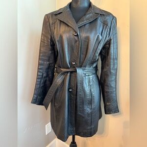Vintage Outlook Fashions Black Belted Leather Jacket Women’s Size Large